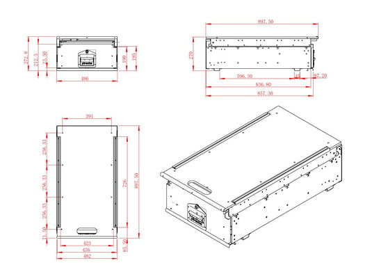 900MM Drawer Fixed Top with LED light - Aluminium