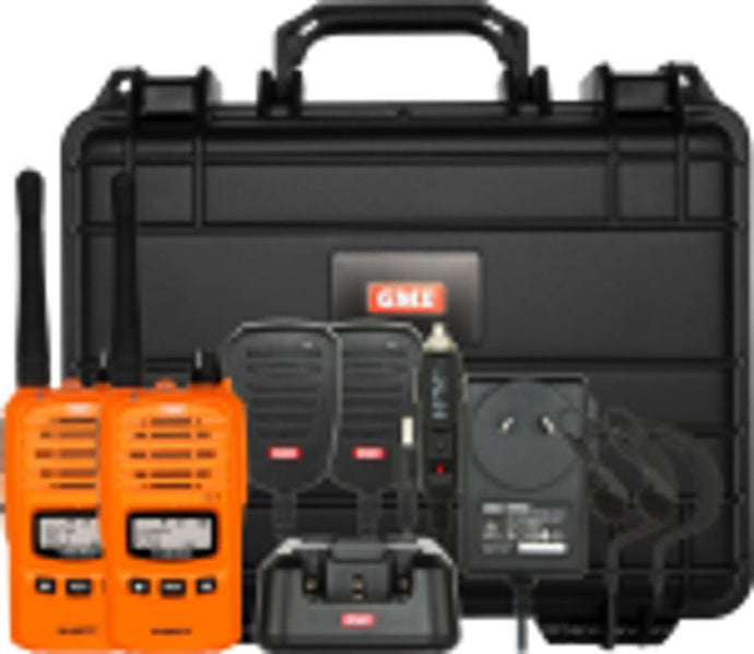 GME 5/1 Watt UHF CB Handheld Radio including Accessories - Twin Pack - Blaze Orange