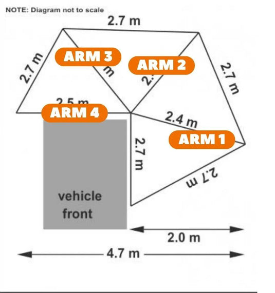 30 Second Wing Awning - 270° 2.7m Passenger Side Black 30 Second Wing Awning