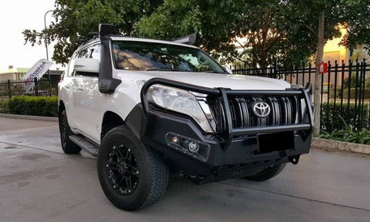 Full Bull Bar Toyota Prado LJ 150 2014-2016 series 5 door complete with Fog Light inserts and winch mount.This bar is intended for the Face Lift model