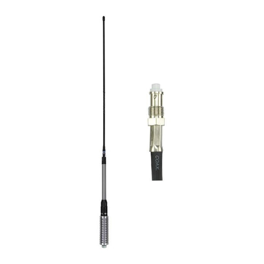 GME 640mm Elevated Feed Base, AS003 Spring, Fibreglass Colinear Antenna (6.6dBi Gain) - Black
