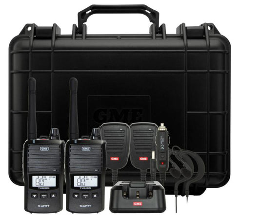 GME 5/1 Watt Switchable UHF CB Handheld Radio including Accessories - Twin Pack