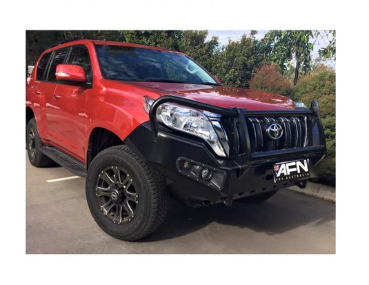 Full Bull Bar Toyota Prado LJ 150 2014 - 2016 series 5 door complete with Fog Light inserts and winch mount.This bar is intended for the Face Lift model AFN