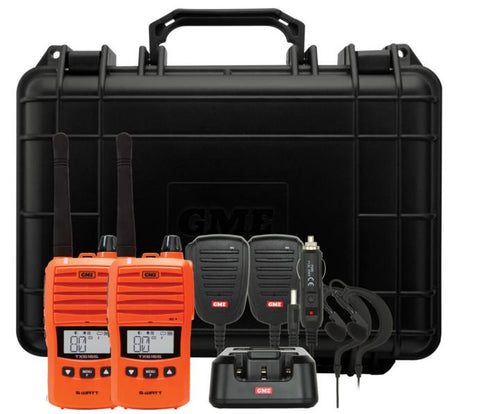 GME 5/1 Watt Switchable UHF CB Handheld Radio including Accessories - Twin Pack - Blaze Orange GME