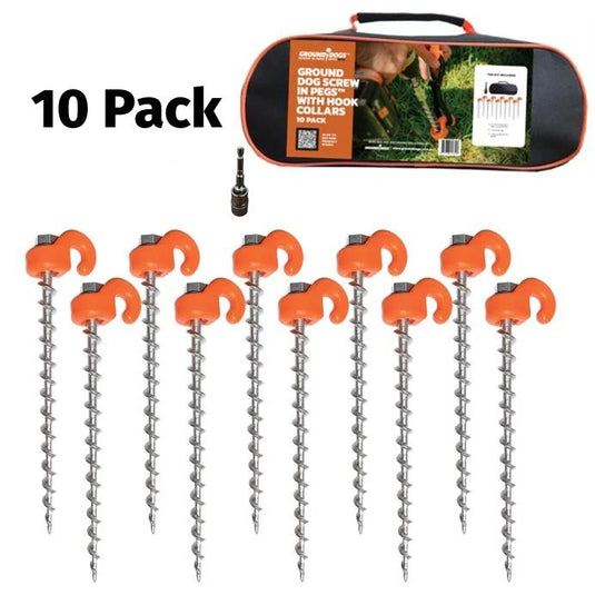 Ground Dog Screw in Peg with Hook Collar 250mm - 10 Pack Ground Dogs