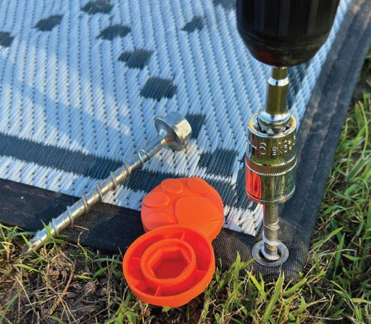 Ground Puppy® Screw - In Mat Pegs with Safety Cap 120mm | Caravan Mat & Groundsheet Pegs - Sold Each Ground Dogs