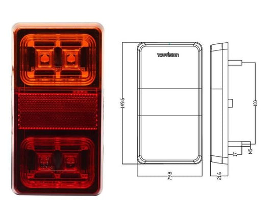 Rectangle Trailer Lamp STOP/TAIL/DI/Reflecto10 - 30V 150x80mm (Bulk Pack in White Box) Truvision