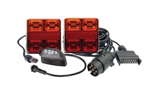 Square Trailer Lamp Complete Kit 10-30V Blister Piranha Off Road Products
