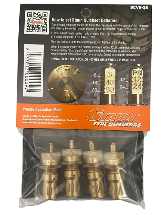 Staun Quickset Tyre Deflators 4 Pack | Piranha Off Road | SCV6-QS Staun